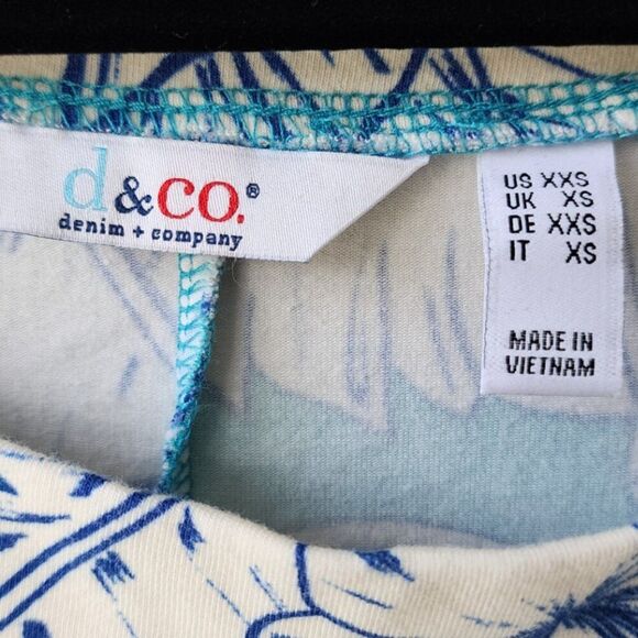 XXS Mid Length Dress | Short Sleeves Palm Print | Pockets Stretch White Blue | - Picture 6 of 6